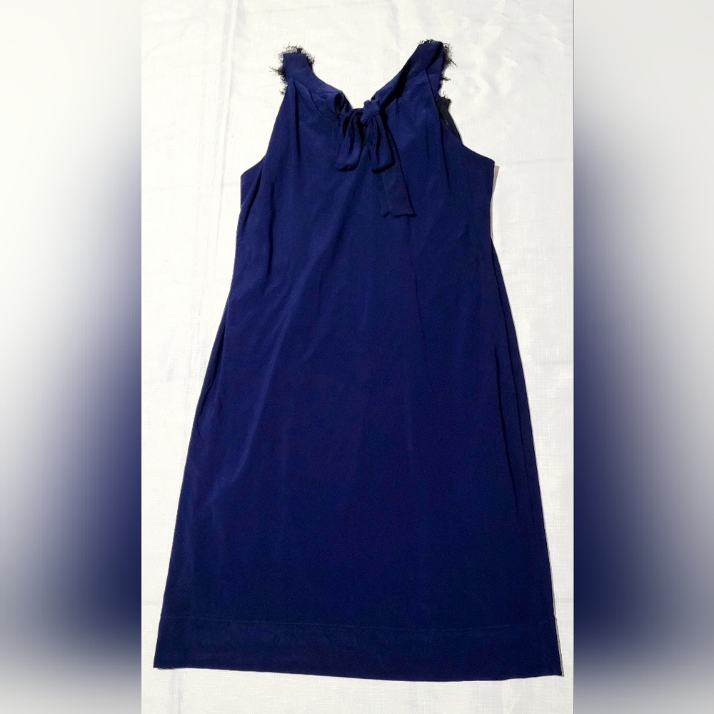 Taylor Navy Blue Pleated With Black Ruffle Sleeveless Shift Tent Tunic Dress 4 - Picture 10 of 10